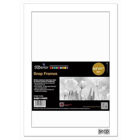 Seco Poster Snap Frame, 8.5" x 11", 1" Profile, White SN8511WHITE